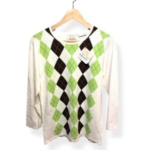 EP Pro Women's Golf Argyle Sweater White Green Brown Large Rayon Blend
